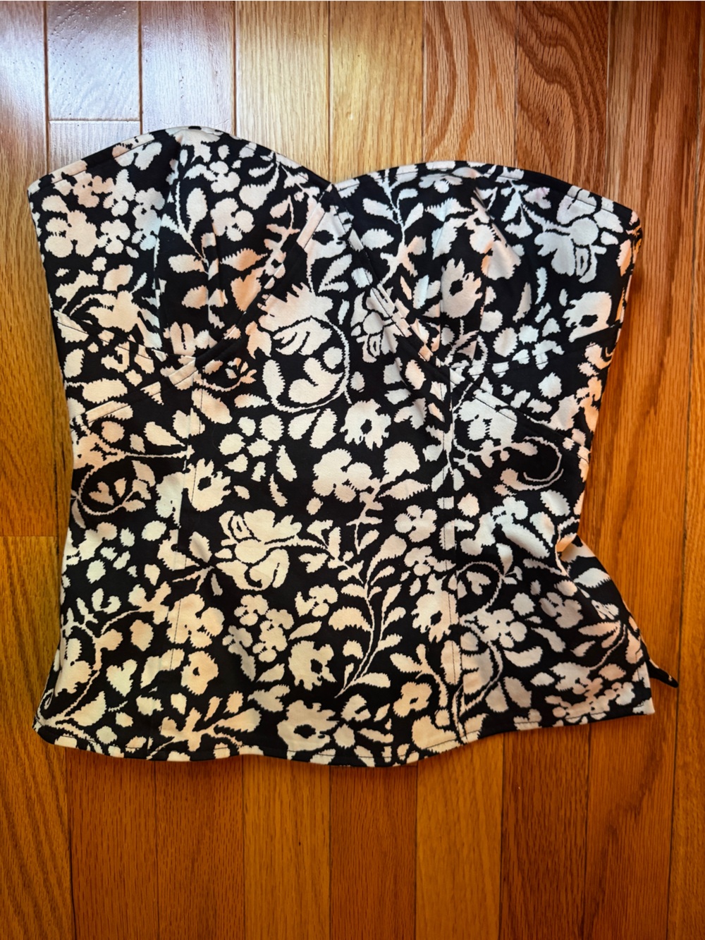 White House Black Market Black & White Floral Strapless Top